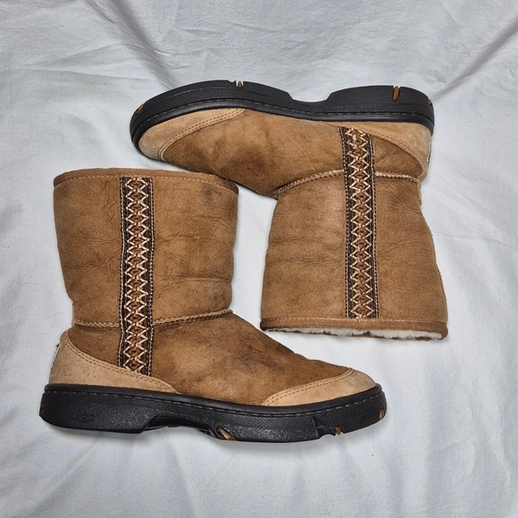 UGG Shoes - UGG Chestnut Brown Suede Winter Boots with Decorative Stitching